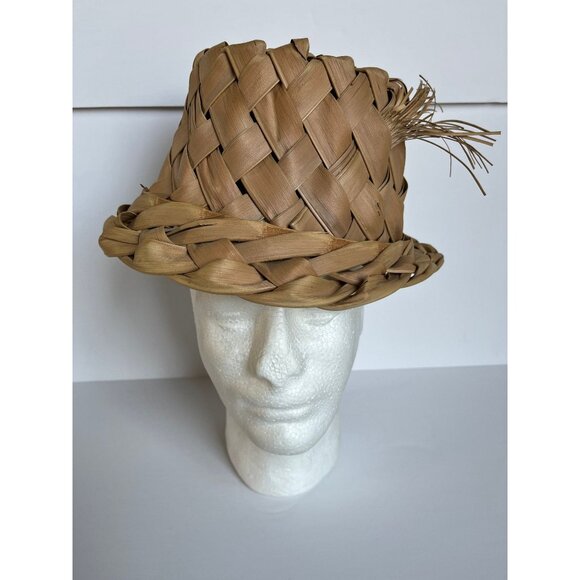 Vtg 1967 Hat Fedora Unisex Hawaiian Handmade Palm Frond Woven
